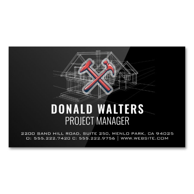 Construction Architect | Blueprints | High Gloss Business Card Magnet (Front)
