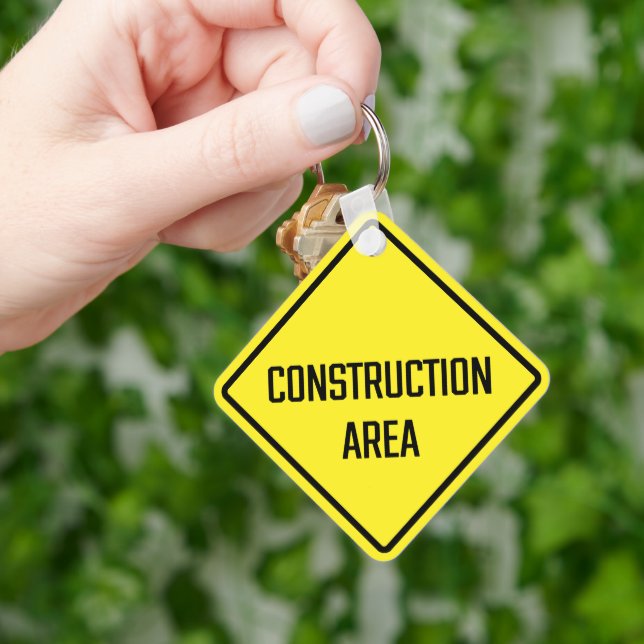 Construction Area Metal Square Keychain (Hand)