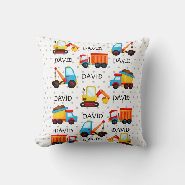Construction Baby Boy Name Toys Truck Personalized Throw Pillow (Front)