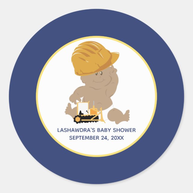 Construction Baby Boy Shower Favor Sticker (Front)