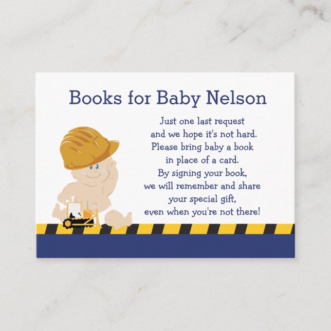 Construction Baby Customized Book Request Cards (Front)