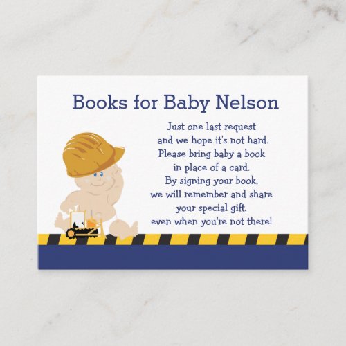 Construction Baby Customized Book Request Cards