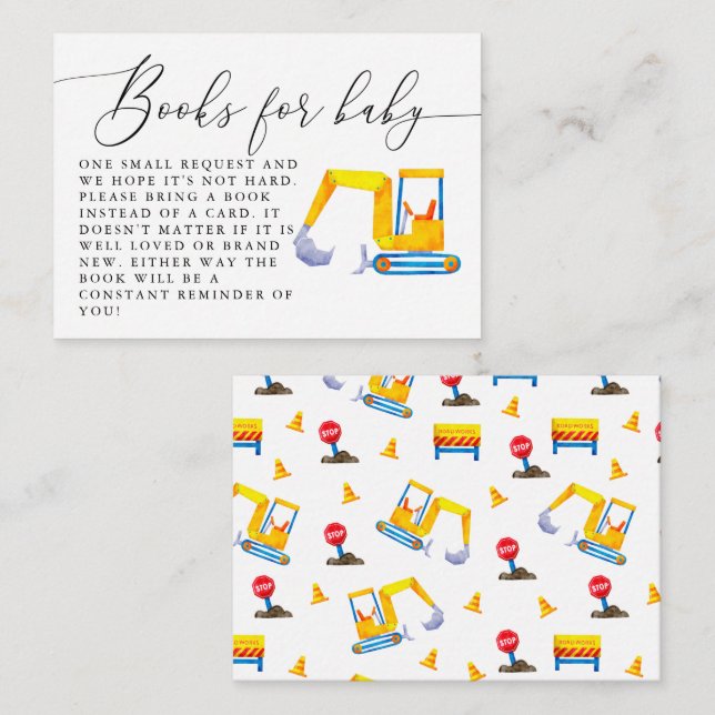 Construction Baby Shower Book Request Card (Front/Back)