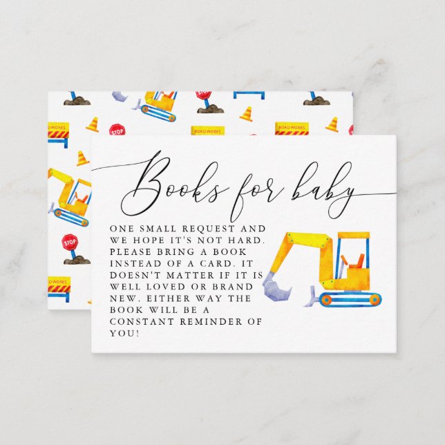 Construction Baby Shower Book Request Card (Front/Back)