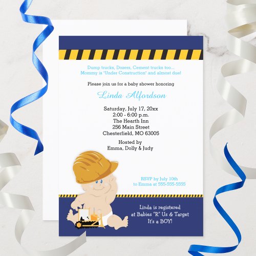 Construction Baby Custom Baby Shower Invitation