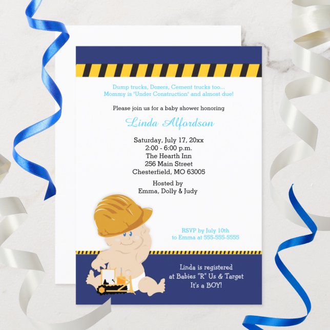 Construction Baby Shower Bulldozer Cute  Invitation