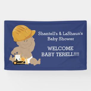 Construction Baby Shower (Dark Skin) Custom Banner