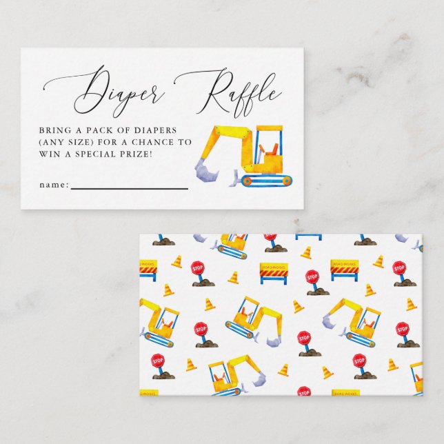 Construction Baby Shower Diaper Raffle Ticket Enclosure Card (Front/Back)