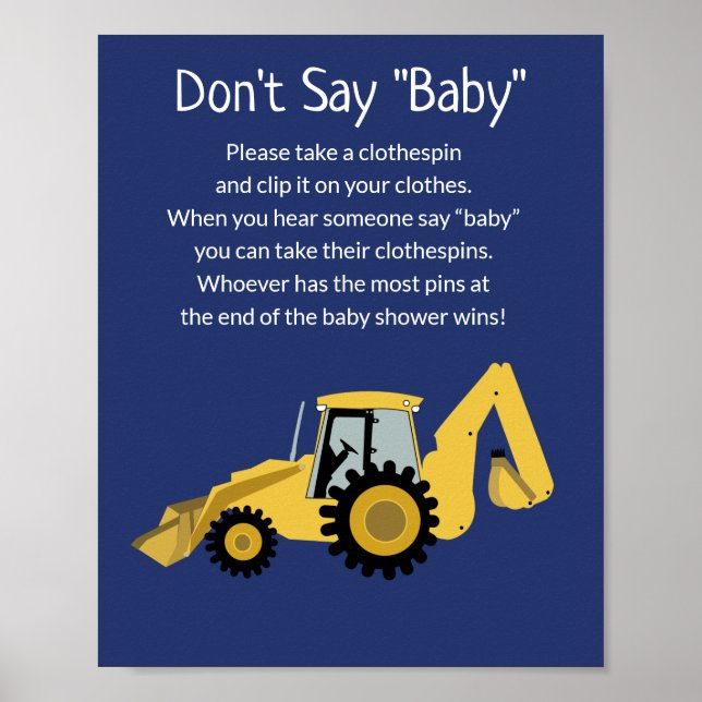 Construction Baby Shower Don't Say Baby Game Poster (Front)