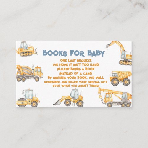 Construction Baby Shower Dump Truck Party Enclosure Card