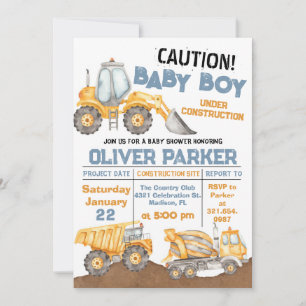 Construction Baby Shower Dump Truck Party Invitation