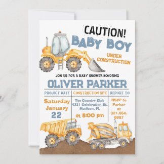 Construction Baby Shower Dump Truck Party Invitation