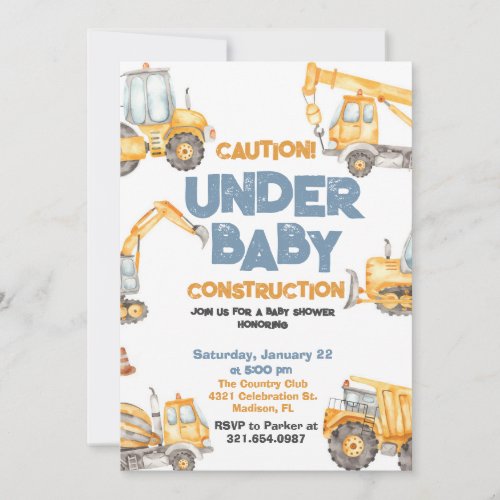 Construction Baby Shower Dump Truck Party Invitation