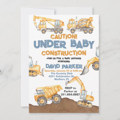 Construction Baby Shower Dump Truck Party Invitation