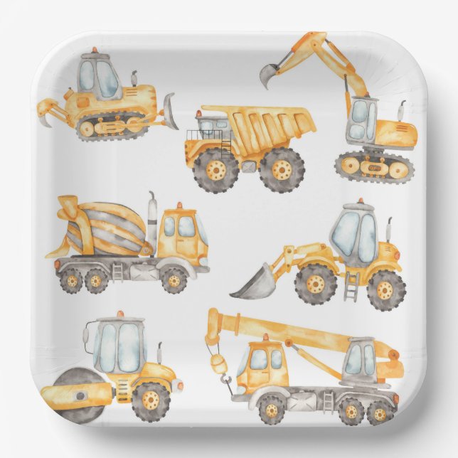 Construction Baby Shower Dump Truck Party Paper Plates (Front)