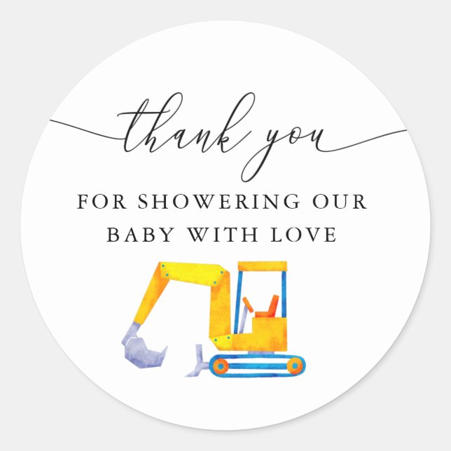 Construction Baby Shower Favor Classic Round Sticker (Front)