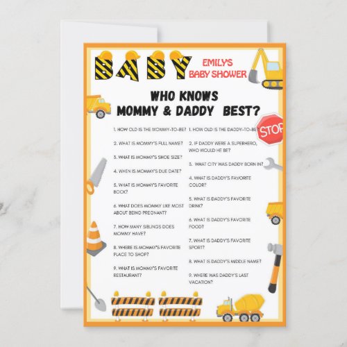 Construction Baby Shower Game _ Editable Name _ In Invitation