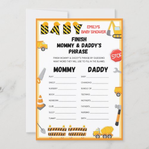 Construction Baby Shower Game _ Editable Name _ In Invitation