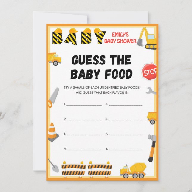 Construction Baby Shower Game - Editable Name - In Invitation (Front)