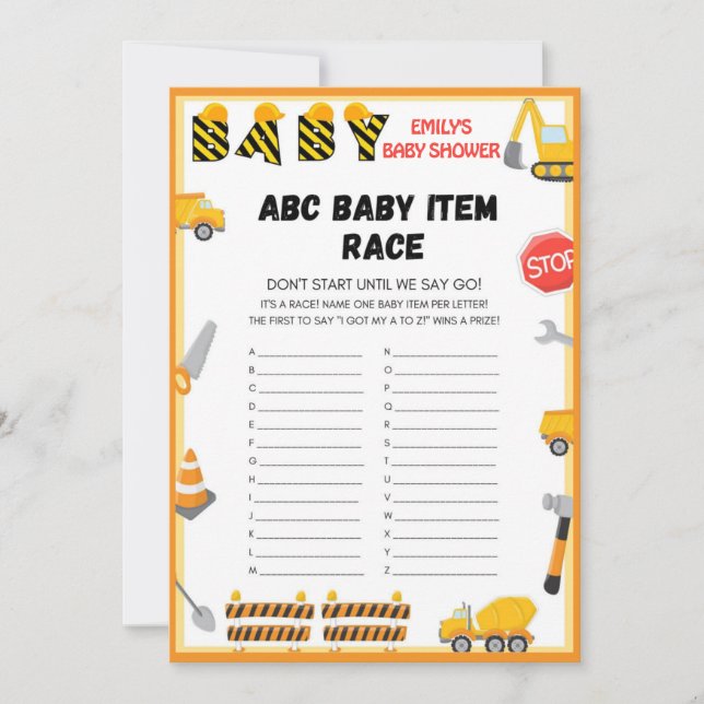 Construction Baby Shower Game - Editable Name - Invitation (Front)
