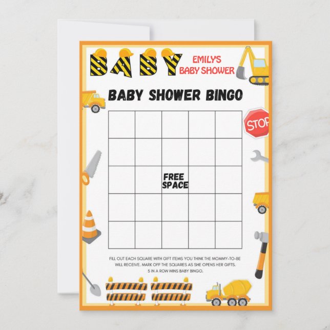 Construction Baby Shower Game - Editable Name - Invitation (Front)
