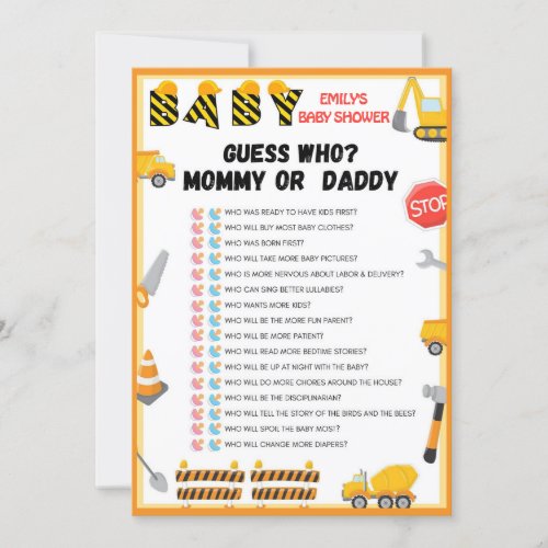 Construction Baby Shower Game _ Editable Name _ Invitation