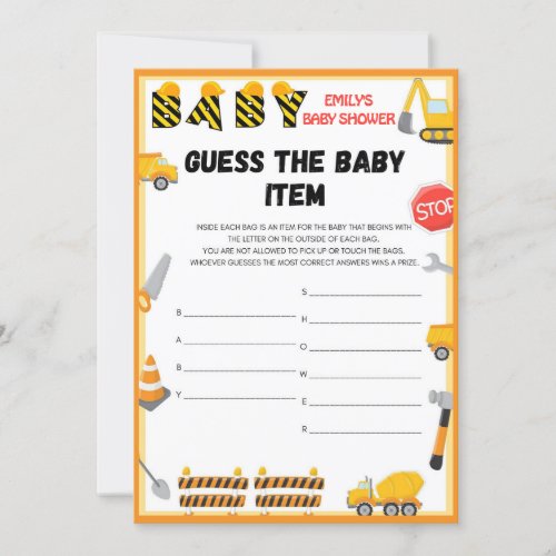 Construction Baby Shower Game _ Editable Name _ Invitation