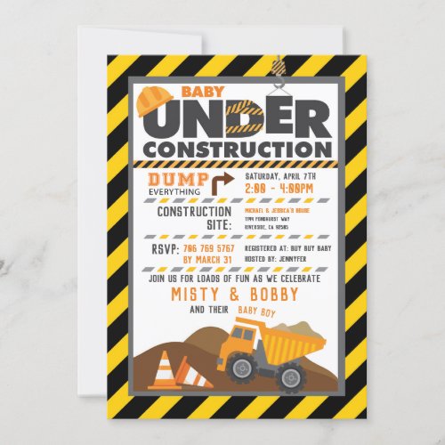 Construction baby shower invitation