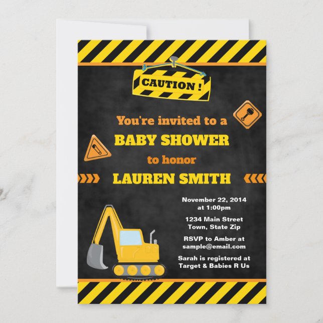 Construction Baby Shower Invitation Baby Boy (Front)
