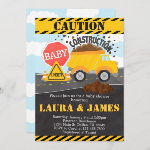 Construction Baby Shower Invitation Invite