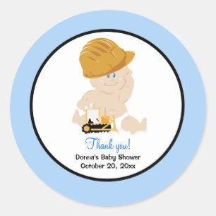 Construction Baby with Backhoe Round Favor Sticker