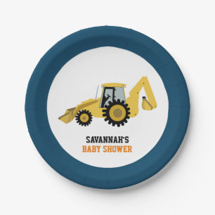 Construction Backhoe Baby Shower Paper Plate