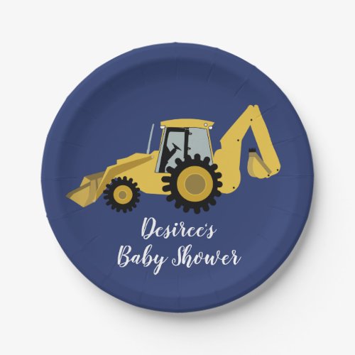 Construction Backhoe Baby Shower Paper Plate