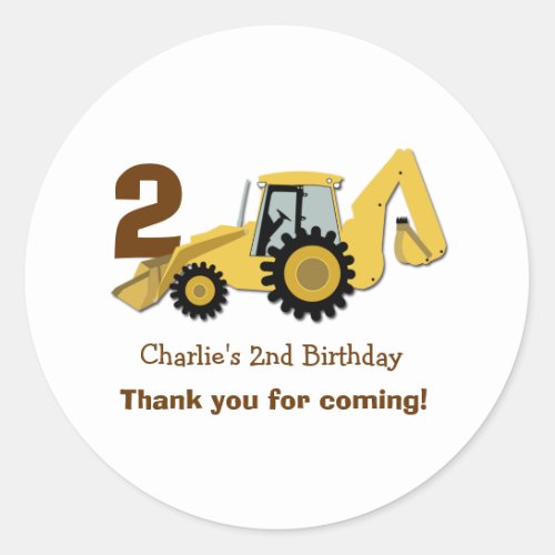 Construction Backhoe Birthday Favor Stickers