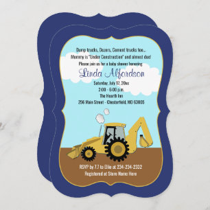 Construction Backhoe Boy Baby Shower Invitation