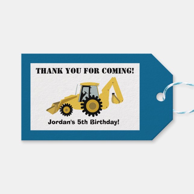 Construction Backhoe Custom Gift Favor Tag (Front (Horizontal))