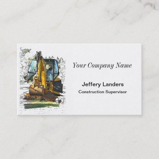Customizable Construction Backhoe Illustration Business Card