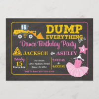 Construction & Ballerina Joint Birthday Invitation