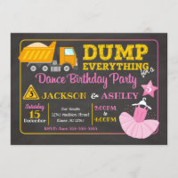 Construction & Ballerina Joint Birthday Invitation