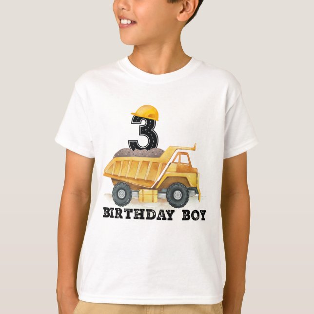 Construction Birthday 3rd Birthday Boy Dump Truck  T-Shirt (Front)