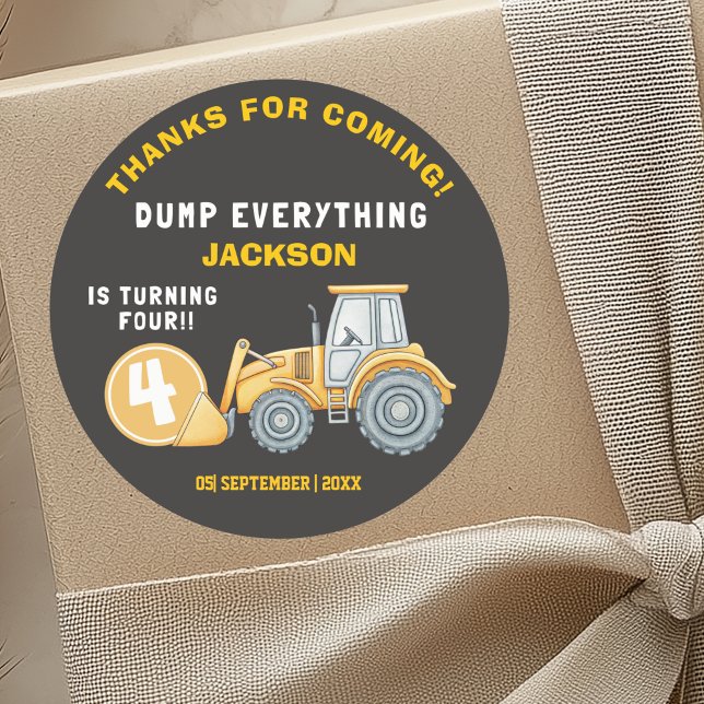 Construction Birthday 4| Excavator “Dump Everythin Classic Round Sticker (Creator Uploaded)