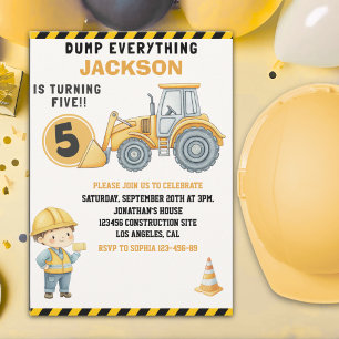Construction Birthday 5   Dump Truck & Excavator Invitation