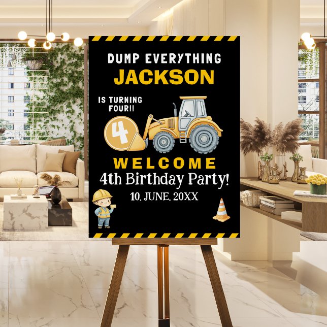 Construction Birthday Boy 4th | Excavator & Dump  Foam Board (Creator Uploaded)