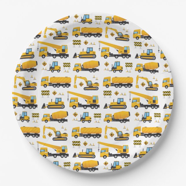 Construction Birthday Boy Baby Shower Party Favor Paper Plates (Front)