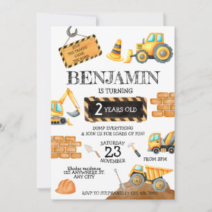Construction Birthday Boy Birthday Party Invitation