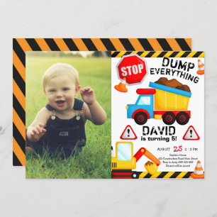 Construction Birthday Boy Dump Truck with Photo Invitation