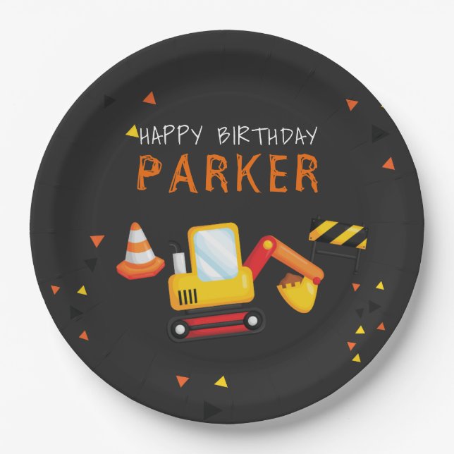 Construction Birthday Chalkboard Paper Plates (Front)