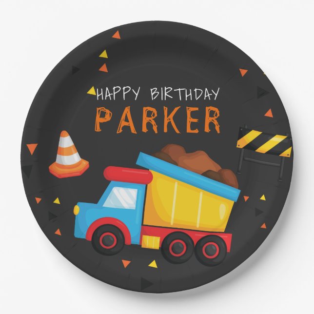 Construction Birthday Chalkboard Paper Plates (Front)