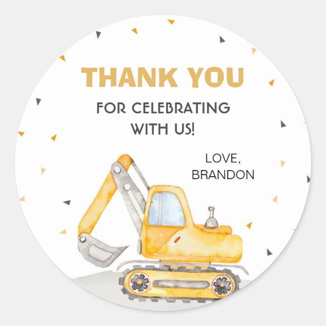 Construction Birthday Classic Round Sticker (Front)