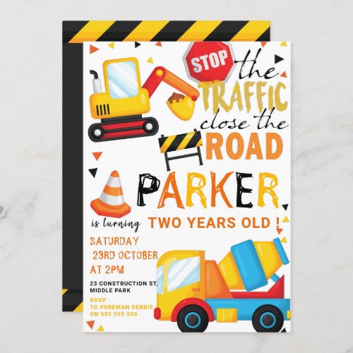 Construction Birthday Cute Invitation